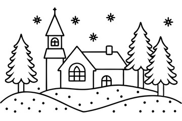 christmas charming countryside line art silhouette vector illustration
