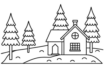 christmas charming countryside line art silhouette vector illustration