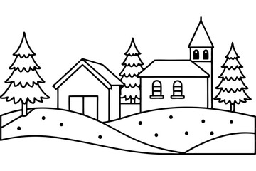 Fototapeta premium christmas charming countryside line art silhouette vector illustration
