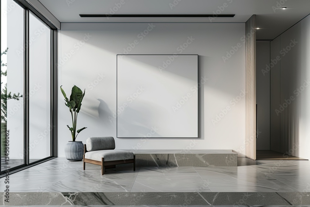 Poster high resolution image of 3d rendering of minimalist interior with copy space