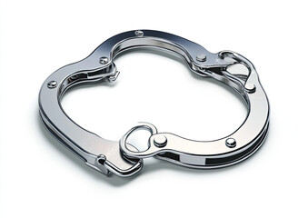 Chrome handcuffs on white background, unlocked.