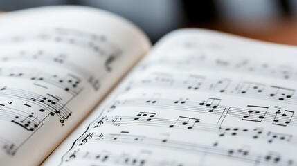 Open sheet music book displaying musical notes