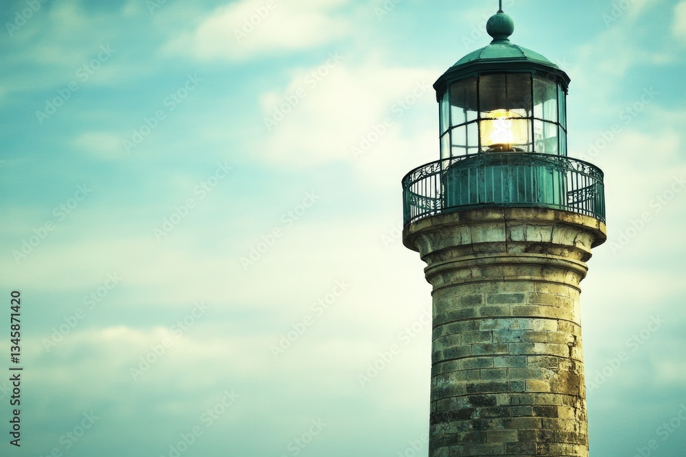Aufkleber A lighthouse with a clock tower in the background, suitable for use in illustrations related to navigation or time