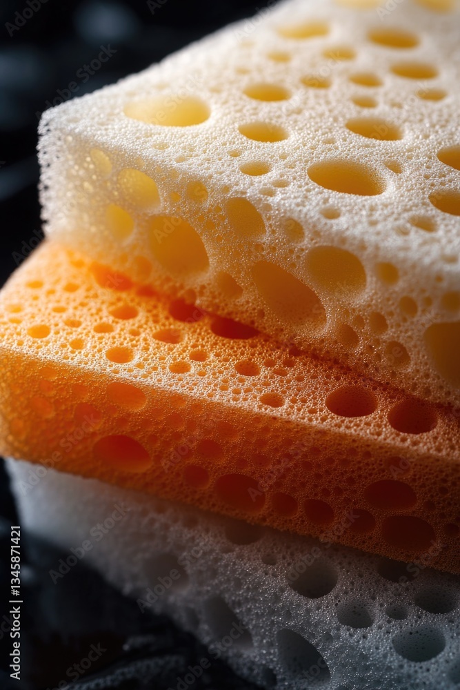 Poster close-up view of two sponges stacked on top of each other