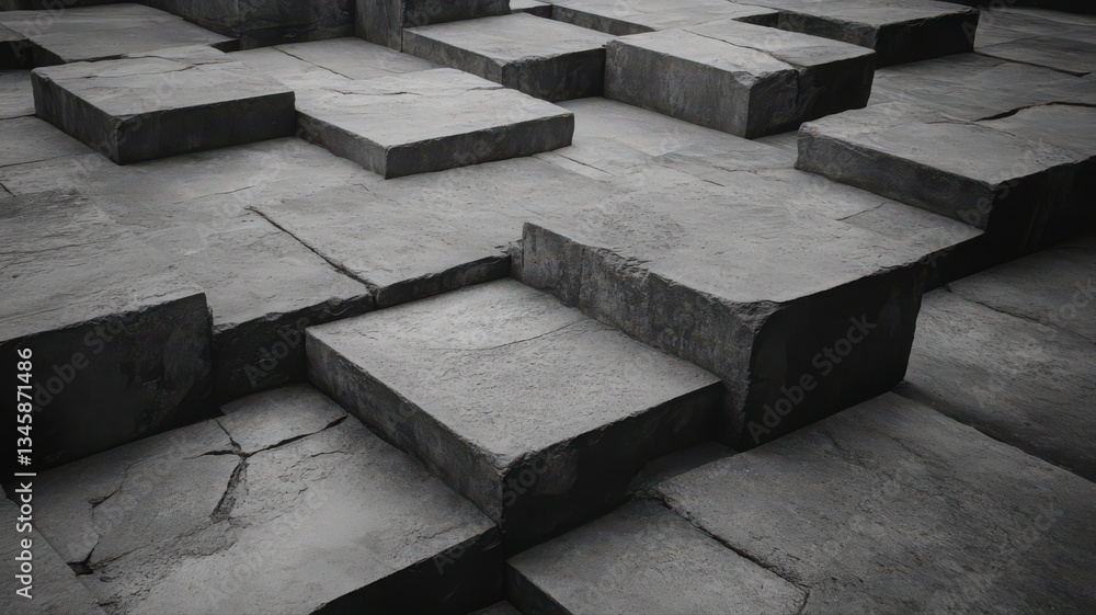 Poster abstract grayscale texture of stacked rectangular blocks