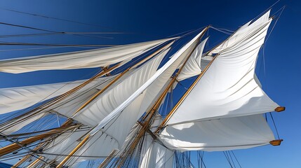 Fototapeta premium Sailing Ship for Full Sails, Ocean, Blue Sky.