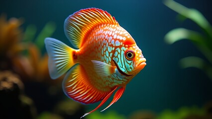 A vibrant fish with striking orange and blue hues