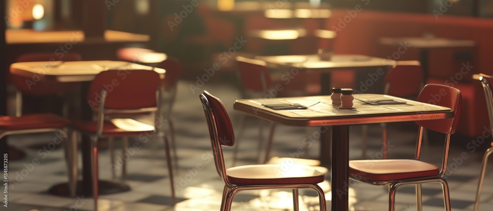 Poster table and chairs set in a modern restaurant with a checkered floor