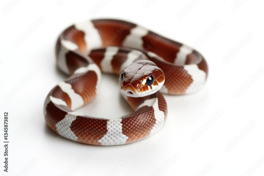 Poster a close-up view of a snake's head and body on a white surface