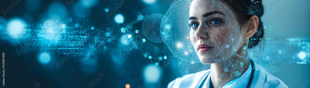 Poster advanced ai integration in medical diagnostics with futuristic healthcare technology and data analys