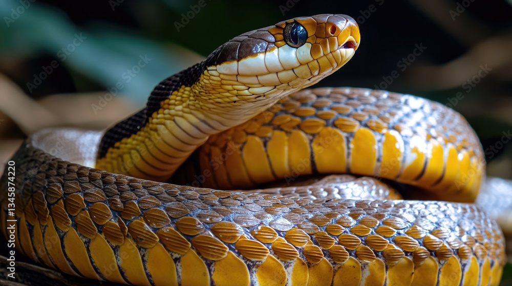 Poster close-up of a snake coiled on a table