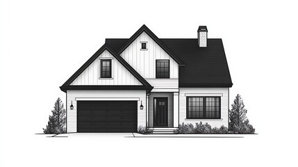 Modern house silhouette illustration black and white high resolution hd design