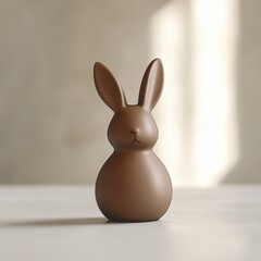 Obraz premium Cute minimalist brown bunny figurine with soft features, capturing a serene and playful vibe in a warm, softly lit indoor setting for home decor inspiration