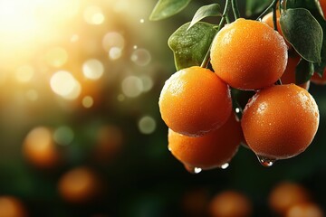 Grapefruit branch shining in sunlight within an organic citrus garden ready for harvest