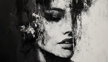 Abstract portrait a woman, artistically rendered in monochrome tones, blending modern aesthetics with classic artistry