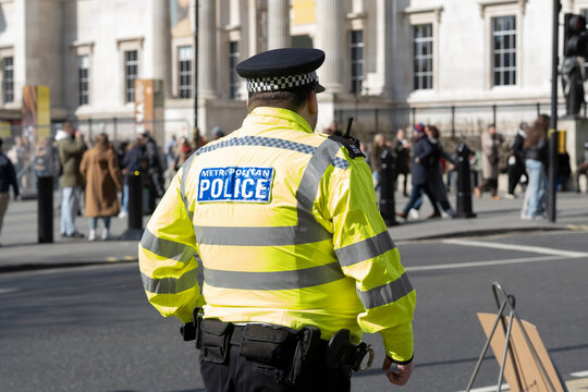 London, United Kingdom. March 20, 2025 &ndash; Police patrol in the city center.