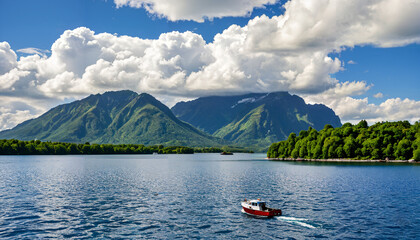 Le calme d'un lac entouré par les montagnes et la forêt