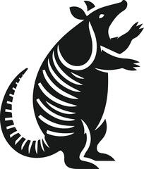 Armadillo standing on its hind legs and reaching up vector silhouette