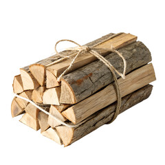 A neatly stacked bundle of firewood, isolated on white or transparent PNG. Perfect for camping and fireplace scenes.