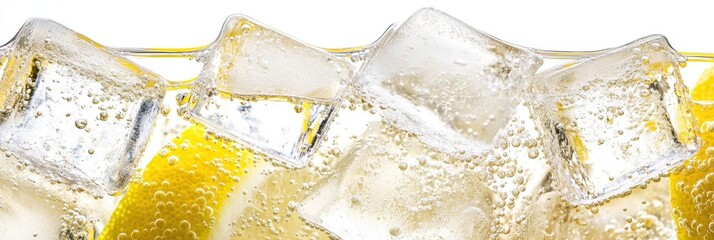 Lemon Wedges With Ice Cubes In Fizzy Carbonated Drink