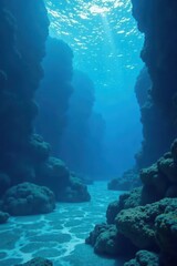 Fototapeta premium Abstract deep blue water, ethereal underwater landscape, image, subtle