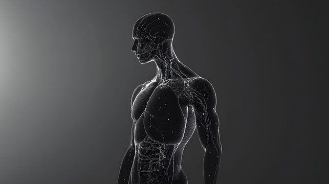 Scientific and technological sense of human blood vessels and nerve wireframe diagram