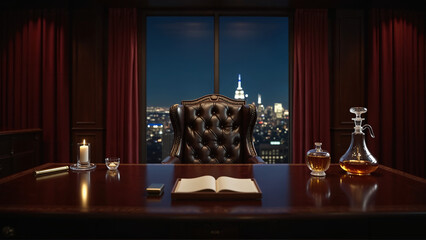 Elegant Executive Office with City Skyline at Night