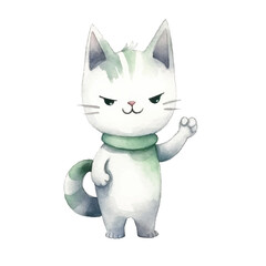 watercolors Cute cat with thumbs up illustration