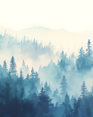 .Illustration of trees, leaves, grass and various botanical elements on a white background.