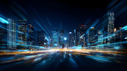 Naklejka premium Dynamic Cityscape At Night With Glowing Lights Trails