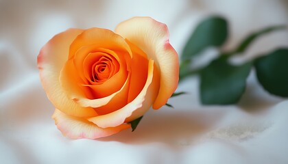 Orange Rose on White Silk.