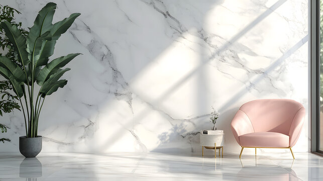 A picture of pink seats with a minimalist marble background