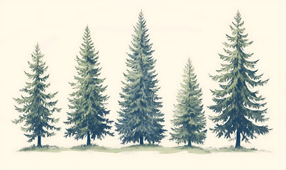 Obraz premium .Illustration of trees, leaves, grass and various botanical elements on a white background.