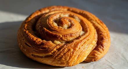 Delicious Cinnamon Roll Danish Pastry on Paper Surface in Natural Light