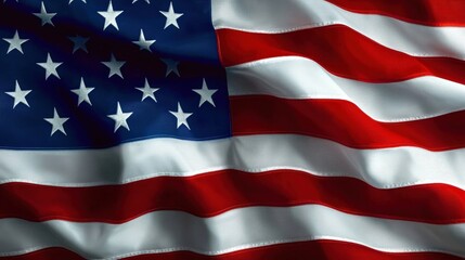 Naklejka premium A detailed close-up of the American flag, showcasing vibrant colors and texture in the fabric, emphasizing patriotism and national pride.