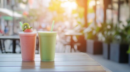 Refreshing smoothies on a sunny cafe table