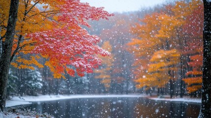 First snow autumn leaves fall landscape nature