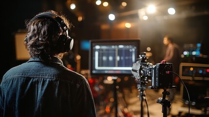 A musical performance being recorded, musical recording, musical production