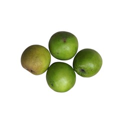 Four fresh green apples isolated on white background organic fruit for healthy diet and food packaging design