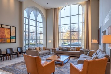 Spacious modern lobby with large windows