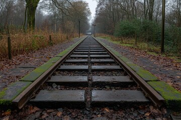 Fototapeta premium A forgotten railway map, covered in rusted edges, detailing long-abandoned train routes leading to unknown destinations