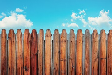 Obraz premium wooden fence for the whole image, outdoor, blue sky, copy space, mock up, banner