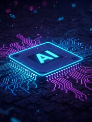 Artificial intelligence processor circuit board depicting digital technology operations