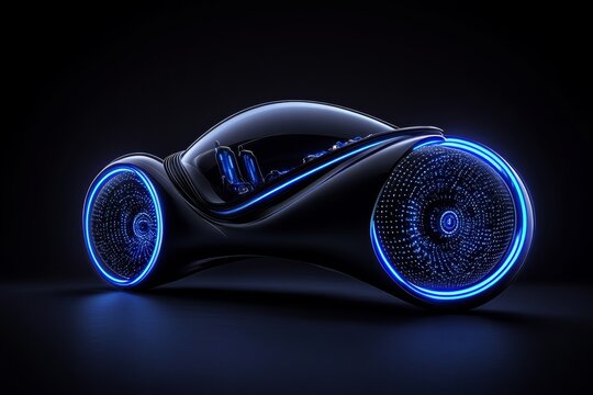 A futuristic hovercar engine levitating, with glowing blue energy cores replacing traditional pistons