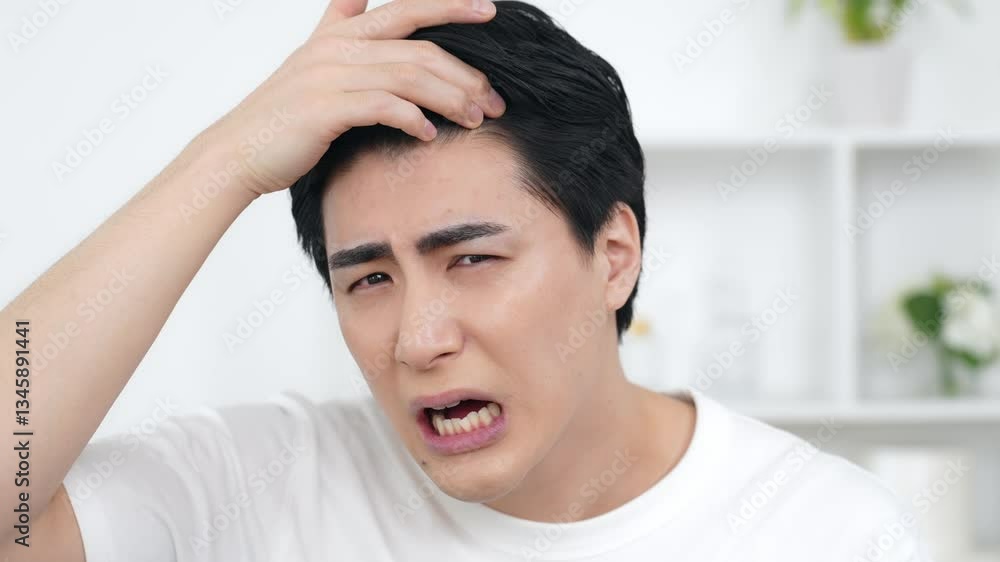 Poster 薄毛、ニキビ、男性、悩む、AGA、抜け毛、おでこ、生え際、はげ、チェック、育毛、ヘアケア、治療、後退、脱毛、脱毛症、男性ホルモン、M字、ヘアサイクル、DHT、クリニック、スキンケア、ニキビケア、アクネケア、悩み、困る、トラブル、問題、肌荒れ、メンズ、エステ、日本人、ストレス、ライフスタイル、美容、ビューティー、美肌、美顔、セルフケア、お手入れ、確認、若い、若ハゲ、気になる、心配、不安、不満、フェイ
