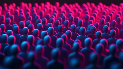 Obraz premium A vibrant crowd of stylized figures in blue and pink hues, creating a striking visual effect that symbolizes unity and diversity.