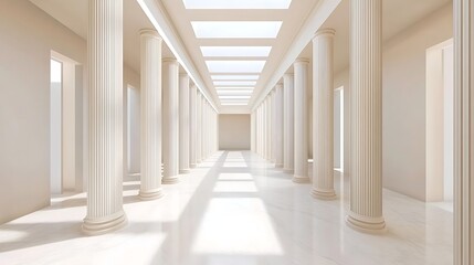 Fototapeta premium Classical architecture building with pillars, light, sky, interior hallway for design purpose