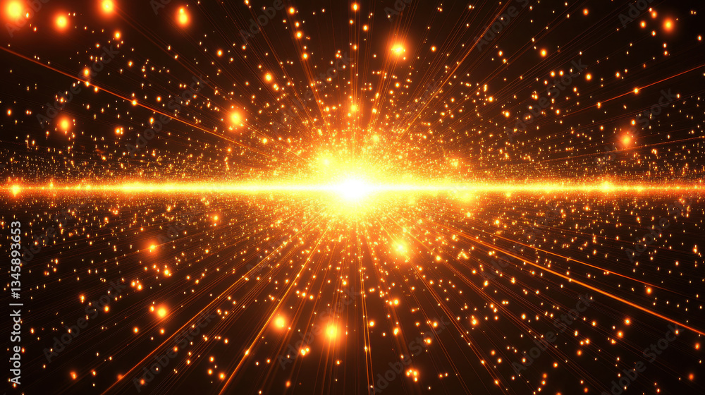 Poster abstract background of bright golden light radiates from central point, creating cosmic effect