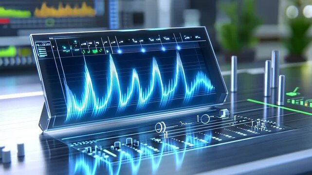 Digital Waveform Display: A close-up shot of a digital waveform display, showcasing vibrant blue waveforms and a user-friendly interface.