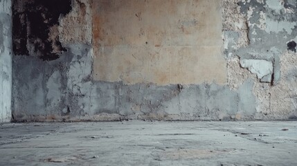 Obraz premium Grungy interior with peeling paint and cracked floor.